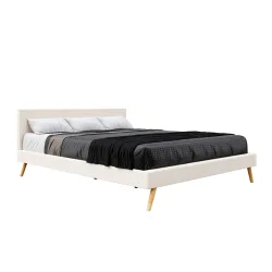 Lederbett ELVAR 180 x 200 cm weiss