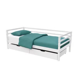 Bett Holz mit Schubladen 90 x 200 cm weiss