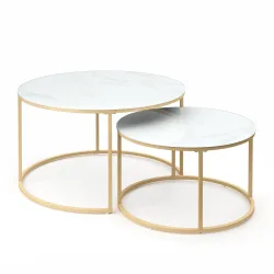 Beistelltisch Glas AMAYA rund 2-teilig weiss/gold