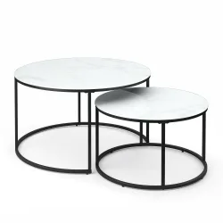 Beistelltisch Glas AMAYA rund 2-teilig weiss/schwarz