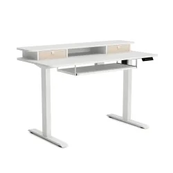Stehpult elektrisch mit Ablage + Tastaturfach weiss 120 x 60 cm