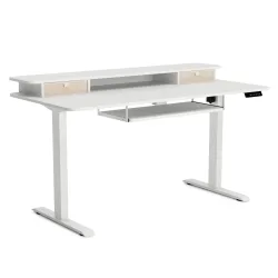 Stehpult elektrisch mit Ablage + Tastaturfach weiss 140 x 70 cm