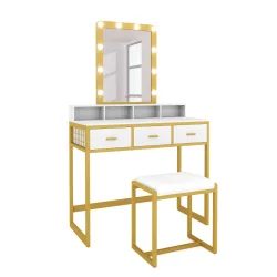 Schminktisch mit Licht FRANCESCA weiss/gold