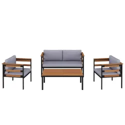 Lounge Holz MARLA schwarz/natur/grau