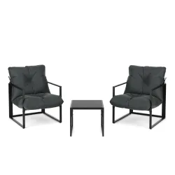 Gartenmöbel Set DELANO 3-teilig anthrazit/schwarz