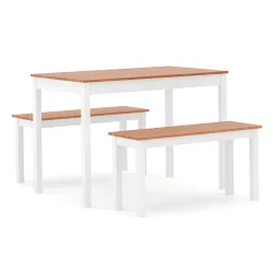 Esstisch Holz JULIET 108 x 65 cm mit 2 Bänken natur/weiss