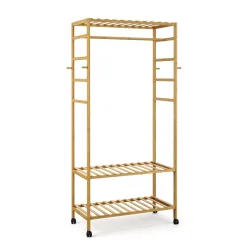 Garderobe auf Rollen Bambus ASTRID 79 x 169 cm natur