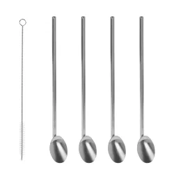 Strohhalm mit Löffel Set Edelstahl 5-teilig
