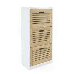 Schuhschrank KAMALIA 55 x 30 x 112 cm weiss/hellbraun