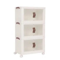 Aufbewahrungsbox faltbar mit Rollen 3er Set beige