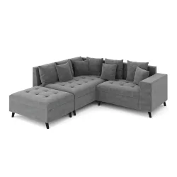 Ecksofa Samt mit Ottomane ELINA links anthrazit