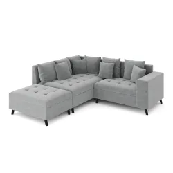 Ecksofa Samt mit Ottomane ELINA links grau