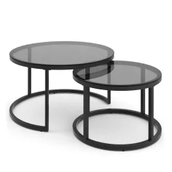 Beistelltisch Glas MARCEL rund 2-teilig schwarz