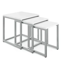 Beistelltisch SAVIN 3-teilig weiss/silber