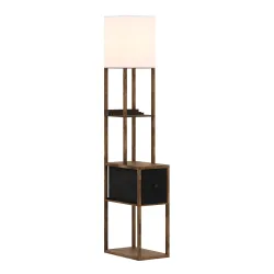 Stehlampe EMBER mit Regal und Schublade braun