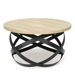 Beistelltisch RATEBEL rund 70 x 40 cm hellbraun/schwarz