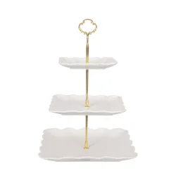 Etagere Keramik 3-stöckig weiss/gold
