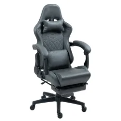 Gamingstuhl Bürostuhl Leder mit Massagefunktion GREG grau