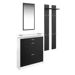 Garderobe Set KASPER 3-teilig schwarz/weiss