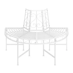 Gartenbank halbrund mit Rückenlehne LISE 124 cm weiss