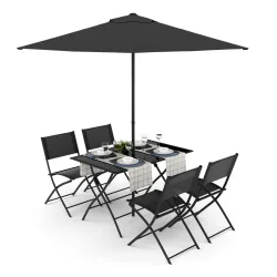 Gartenmöbel Set FILIPPO mit Sonnenschirm schwarz