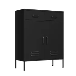 Kommode Metall KLAUS 2 Schubladen 2 Türen 80 x 101 cm schwarz