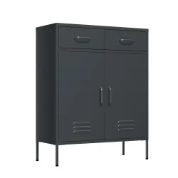 Kommode Metall KLAUS 2 Schubladen 2 Türen 80 x 101 cm anthrazit