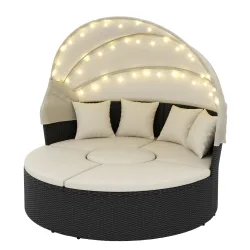 Rattan Sonneninsel mit LED PULA schwarz/beige