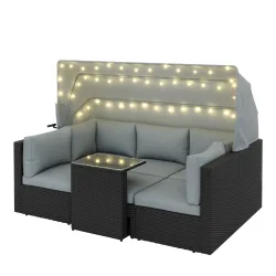 Rattanlounge mit LED COMODO schwarz/grau