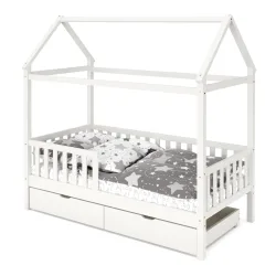 Kinderbett Hausbett SMURF mit 2 Schubladen 80 x 160 cm weiss