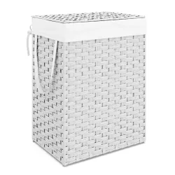 Wäschekorb Rattan mit Deckel 1 Fach 91L weiss