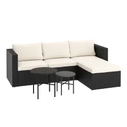 Rattanlounge TUGELA schwarz/creme