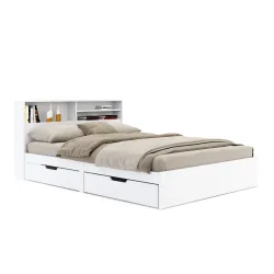 Bett Holz GENESIS mit Stauraum und Schubladen 140 x 200 cm weiss