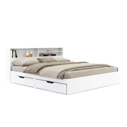 Bett Holz GENESIS mit Stauraum und Schubladen 180 x 200 cm weiss
