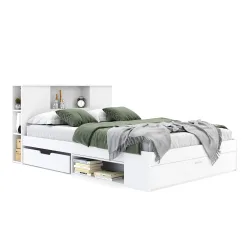 Bett Holz MADELYN mit Stauraum und Schublade 140 x 200 cm weiss