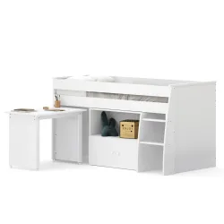 Hochbett Holz STANLEY mit Schreibtisch und Kommode 90 x 200 cm weiss