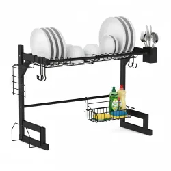 Abtropfgestell Metall 2 Etagen 65 x 28 x 52 cm schwarz