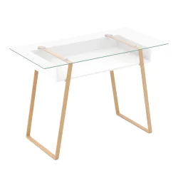 Schreibtisch Glas NEBULA mit Stauraum 110 x 55 x 75 cm weiss/braun