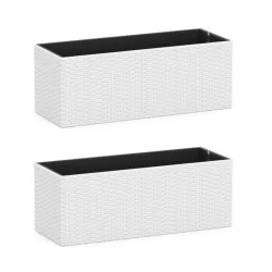 Blumenkiste Rattan mit Bewässerungssystem 50 x 19 x 19 cm 2er Set weiss