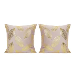 Kissenbezug Samt LEAVES 2er Set 45 x 45 cm rosa/gold