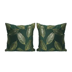 Kissenbezug Samt LEAVES 2er Set 45 x 45 cm dunkelgrün/gold