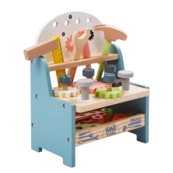 Werkbank Kinder Holz 26-teilig 28 cm bunt/natur