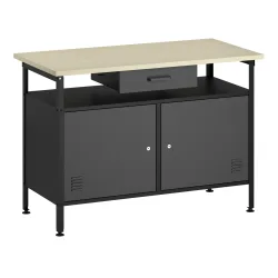 Werkbank MAKSIMUS 2 Türen 1 Schublade 120 x 60 cm anthrazit/schwarz/natur