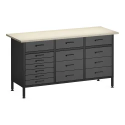 Werkbank MAKSIMUS 15 Schubladen 160 x 60 cm anthrazit/schwarz/natur