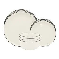 Geschirr-Set Porzellan 12-teilig cremeweiss/schwarz