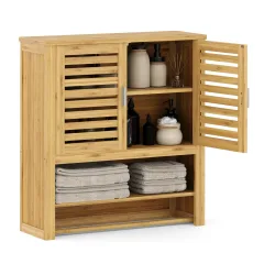 Hängeschrank Bambus VARA mit Ablage 62 x 21 x 66 cm natur