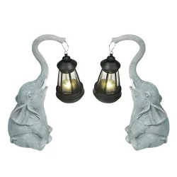 Gartenfigur Elefant mit Solar Laterne 2er Set