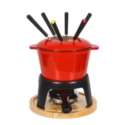 Fondue Set Gusseisen 10-teilig rot