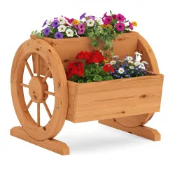 Blumenkasten mit Wagenrad braun