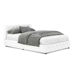 Lederbett HILTEN 140 x 200 cm weiss